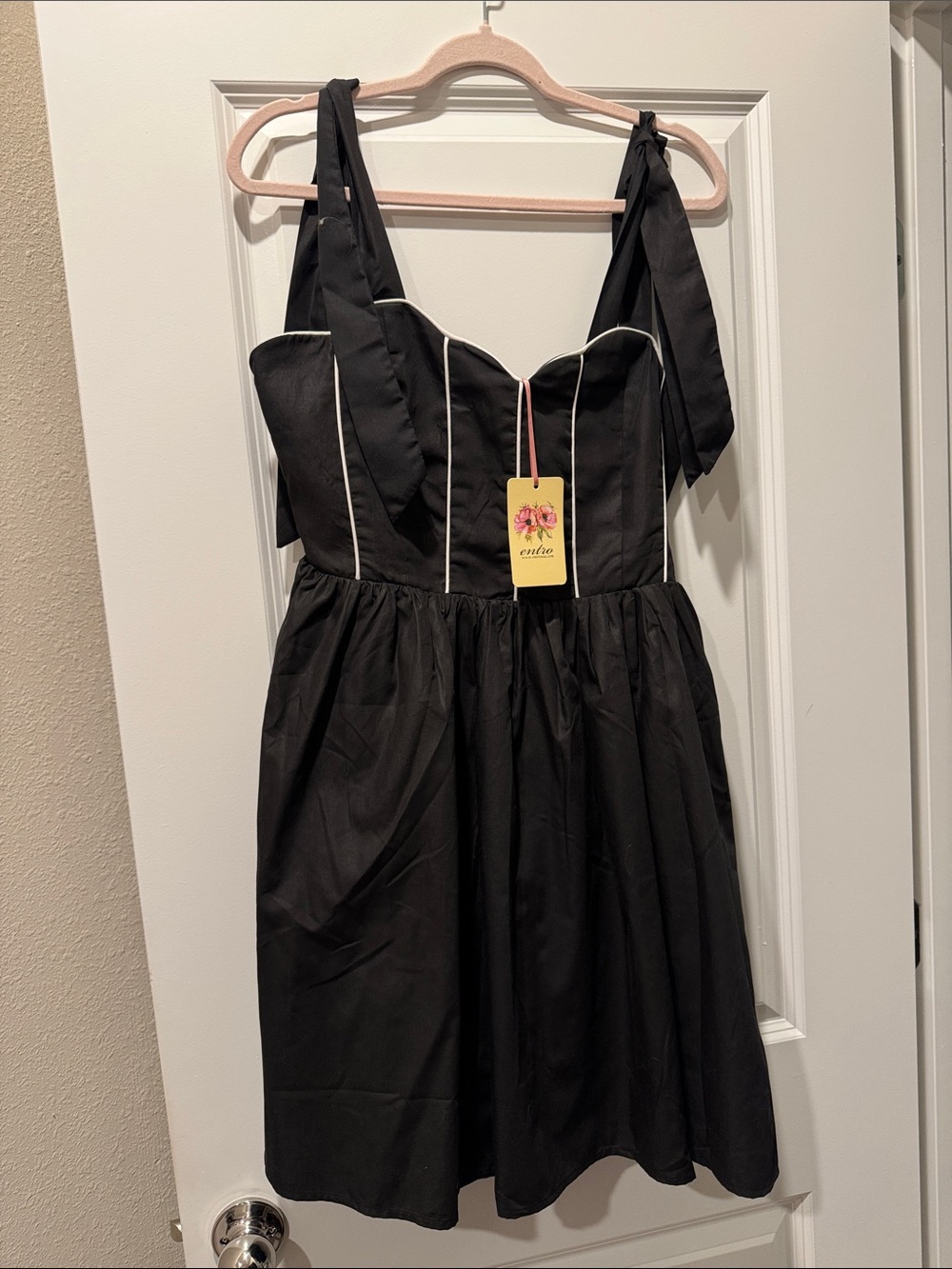 entro Black Mini Dress with White Piping